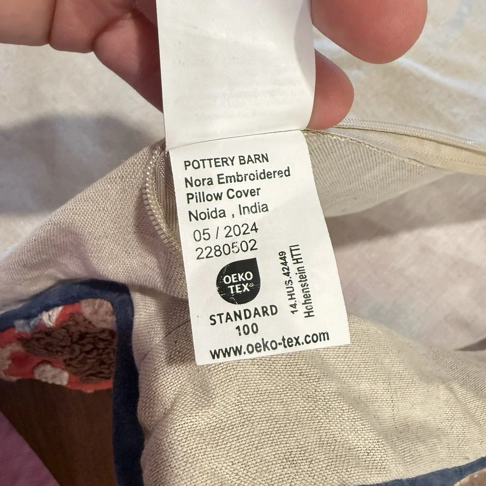 Pottery Barn Nora Embroidered Pillow Sham 22x22 Red Dark Floral Medallion Euro